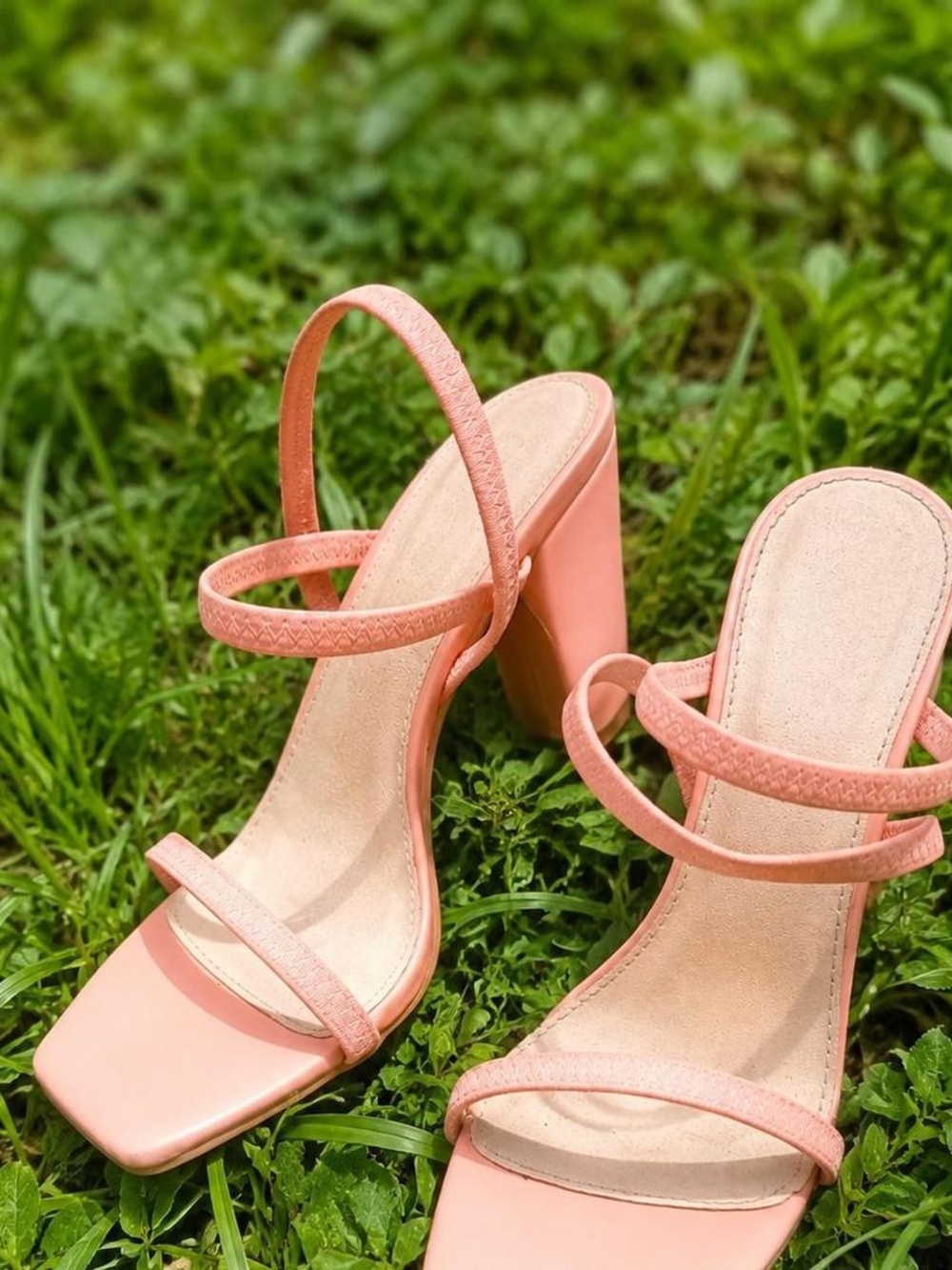 Blush Pink Strappy Block Heel Sandals